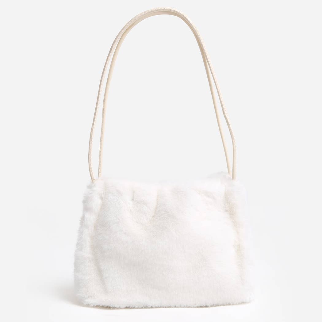 Solid Color Fuzzy Faux Fur Mini Shoulder Bag: PINK / One Size