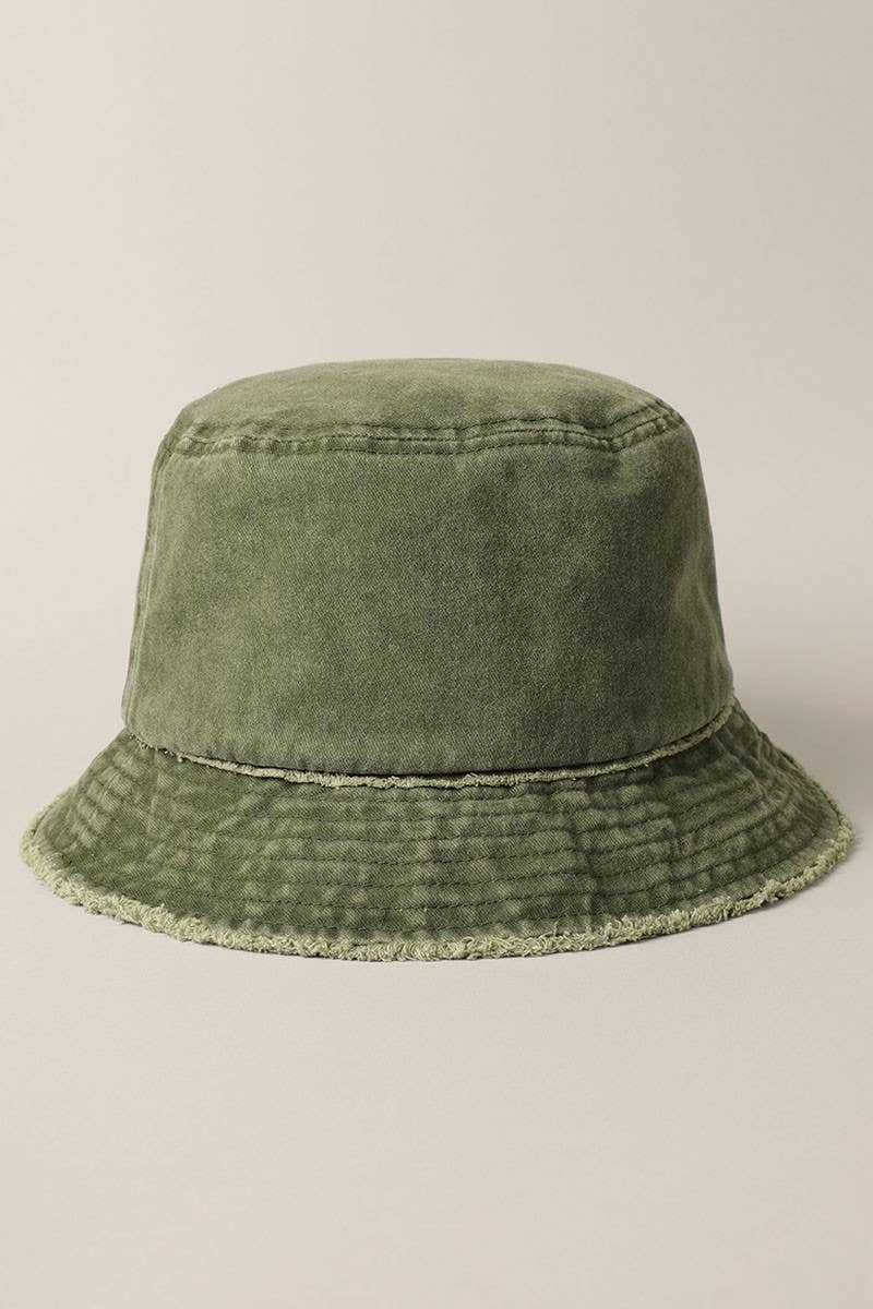 Frayed Canvas Cotton Denim Bucket Hat: BURGUNDY / One Size