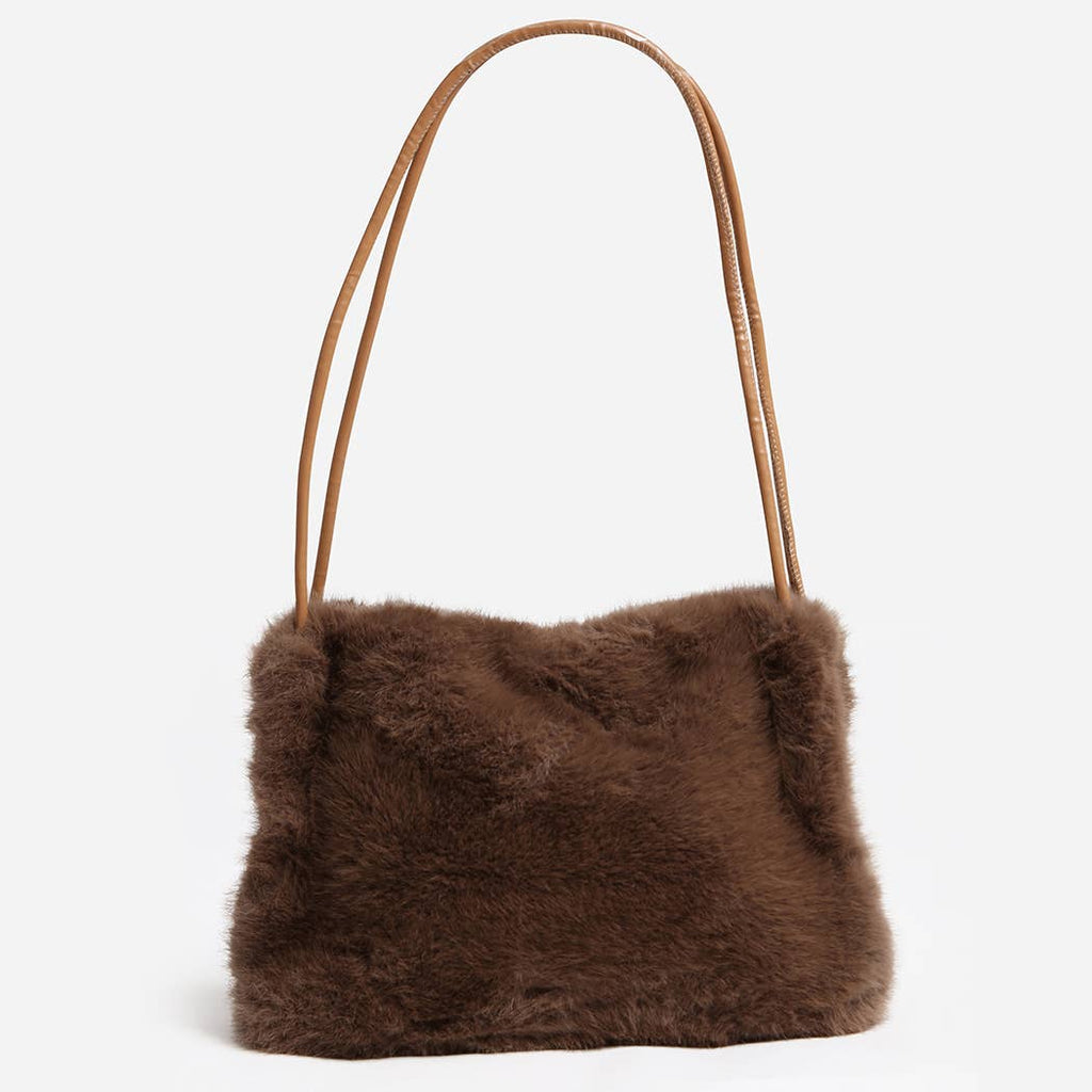 Solid Color Fuzzy Faux Fur Mini Shoulder Bag: PINK / One Size