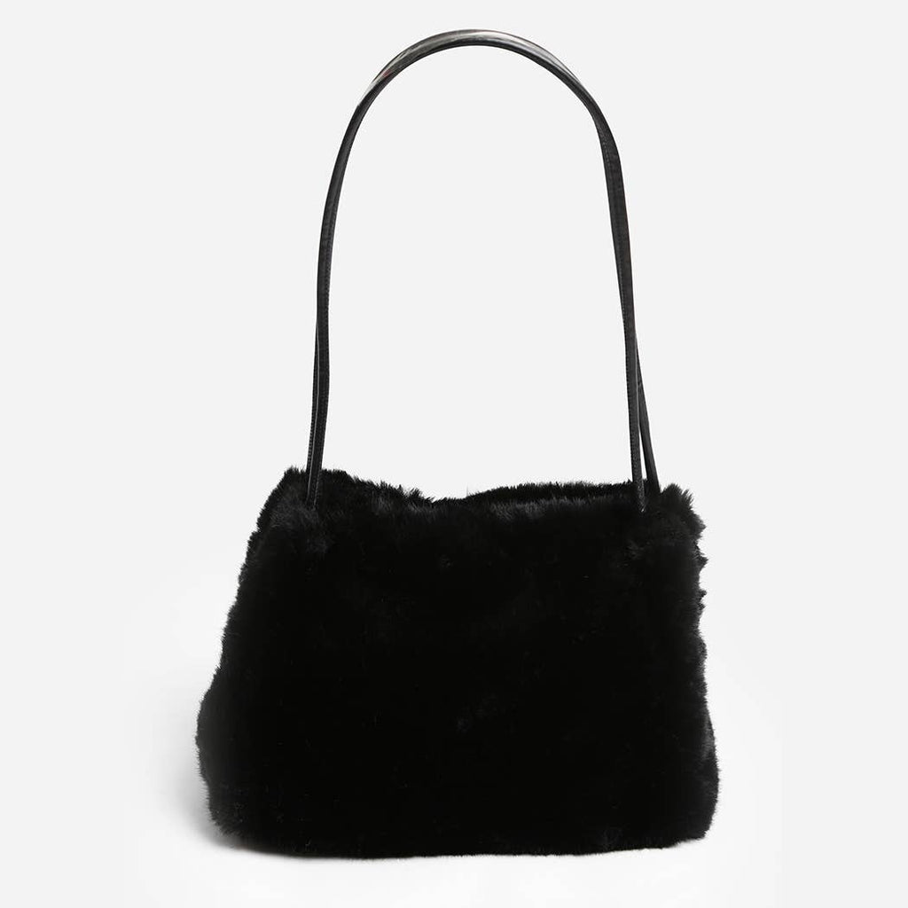 Solid Color Fuzzy Faux Fur Mini Shoulder Bag: PINK / One Size