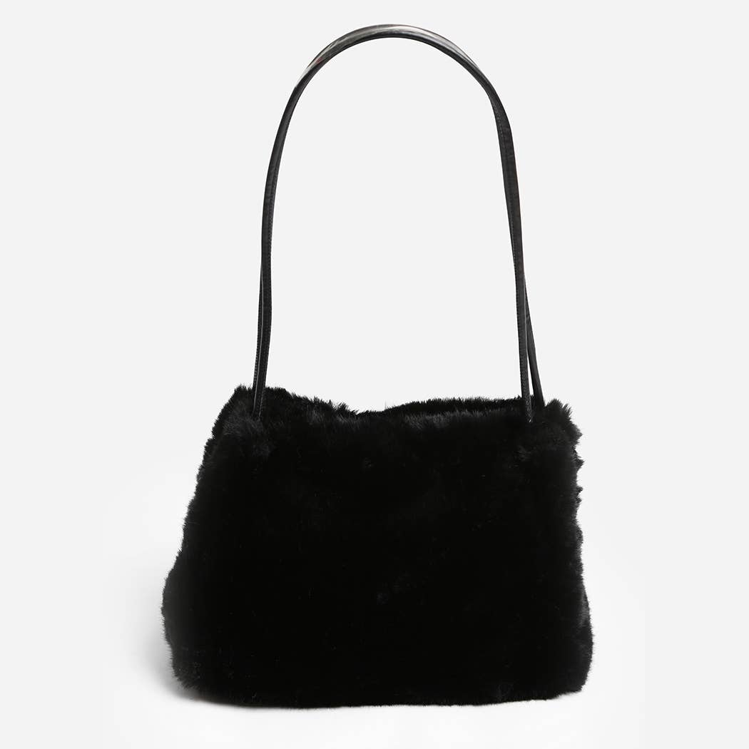 Solid Color Fuzzy Faux Fur Mini Shoulder Bag: PINK / One Size