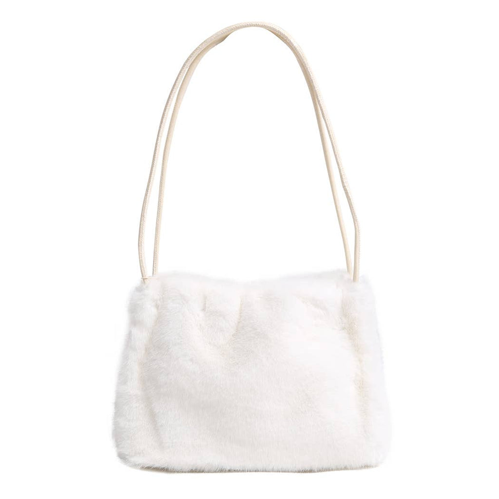 Solid Color Fuzzy Faux Fur Mini Shoulder Bag: PINK / One Size