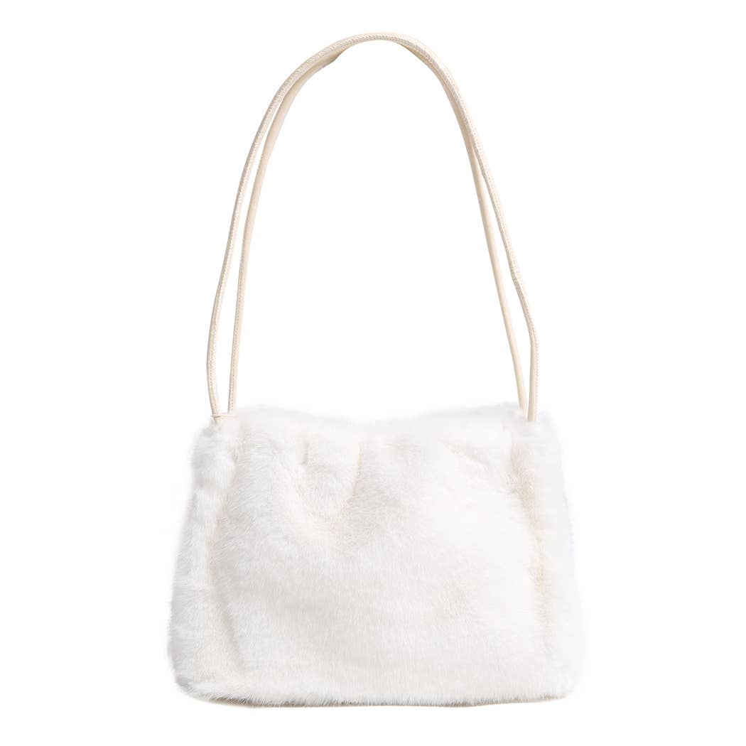 Solid Color Fuzzy Faux Fur Mini Shoulder Bag: PINK / One Size