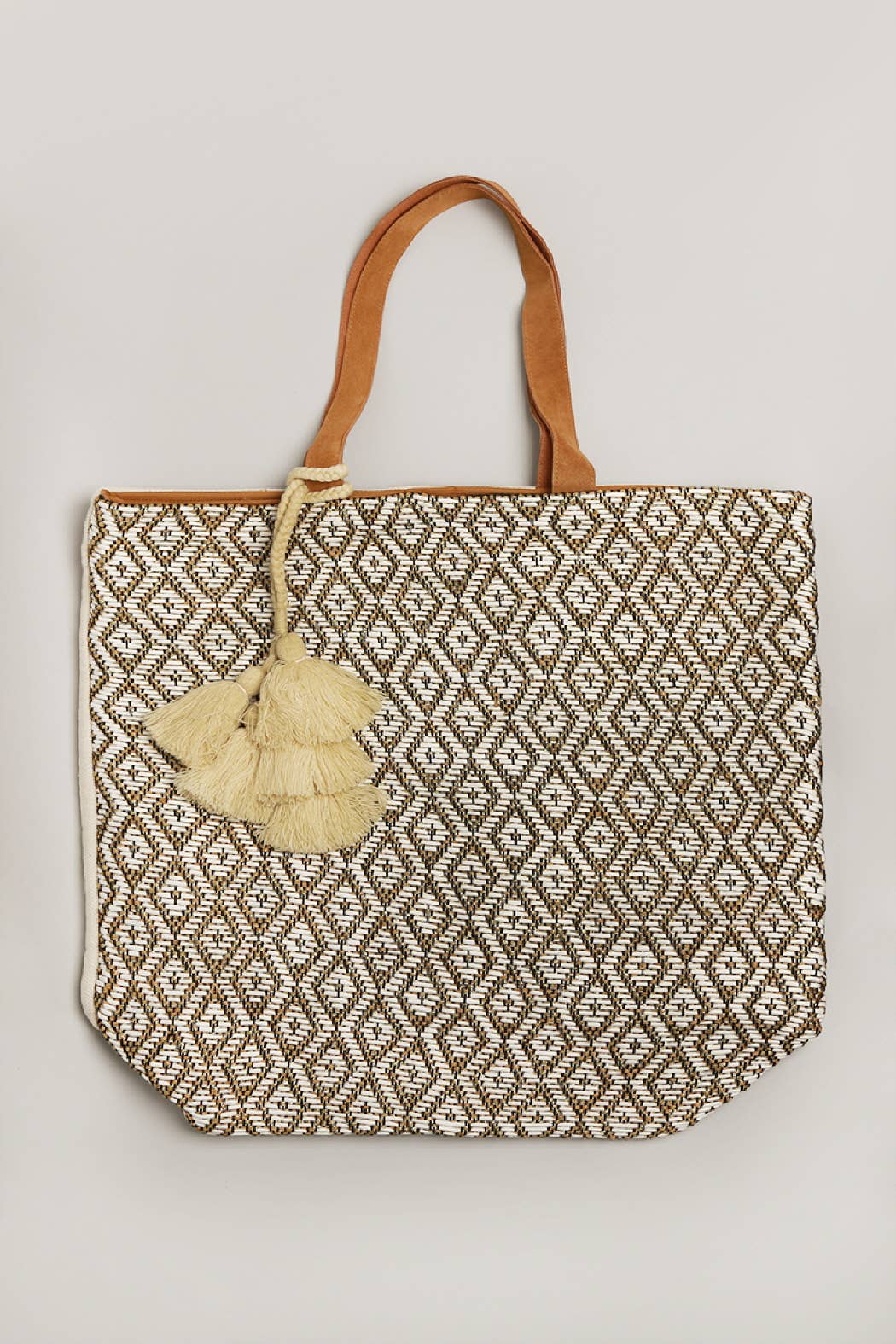 Boho Style Woven Tote Bags with Tassel: Brown / One Size
