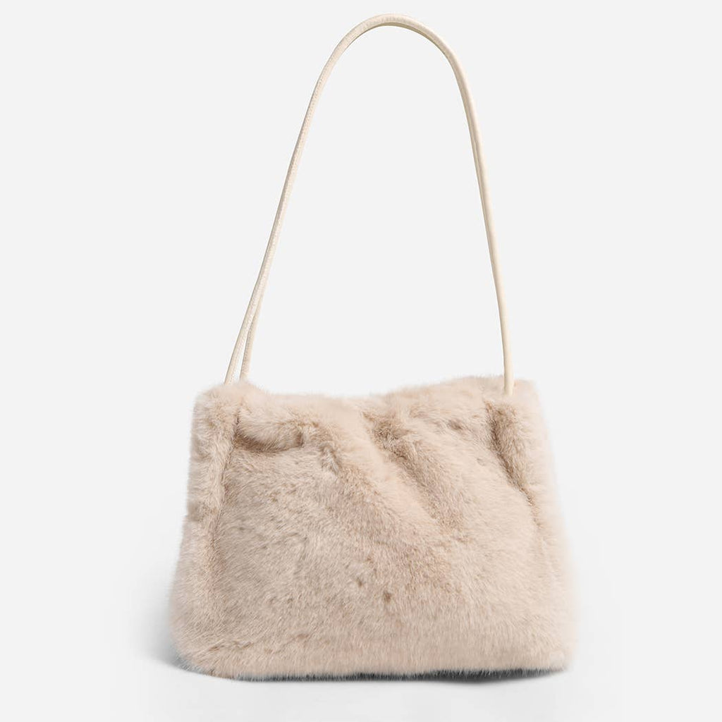 Solid Color Fuzzy Faux Fur Mini Shoulder Bag: PINK / One Size