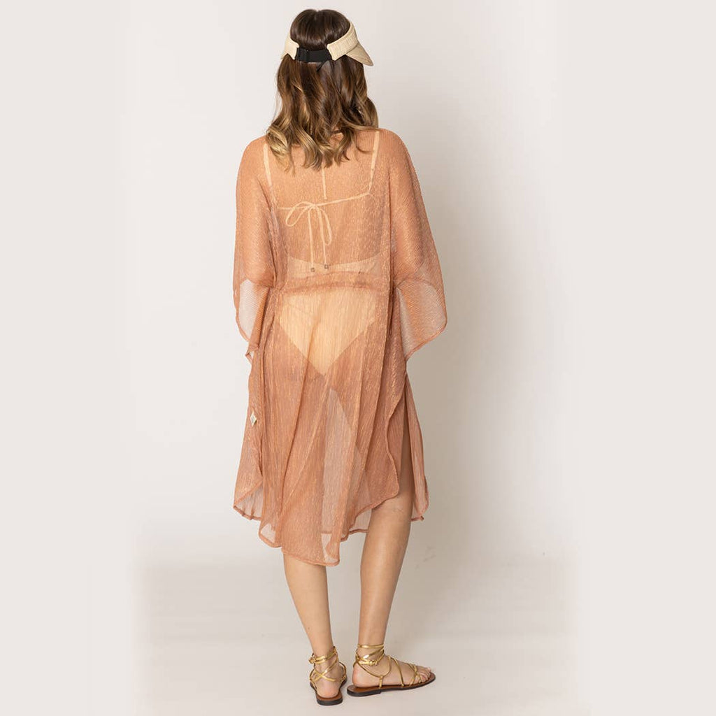 Lurex Sheer String Poncho Beach Cover-Up Dress: WHT / One Size