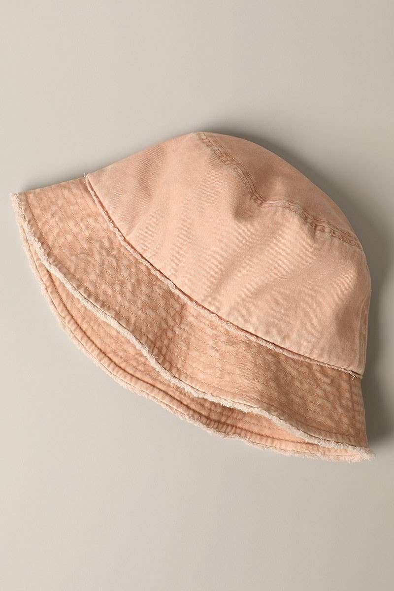Frayed Canvas Cotton Denim Bucket Hat: NAVY / One Size