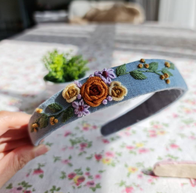 Floral Embroidered Headband, Collection Elena ✅: 4. Sunflower