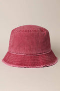 Frayed Canvas Cotton Denim Bucket Hat: BURGUNDY / One Size