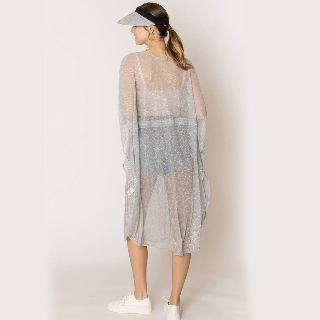 Lurex Sheer String Poncho Beach Cover-Up Dress: WHT / One Size