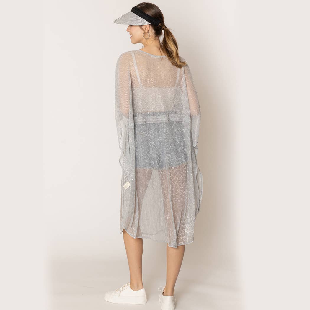 Lurex Sheer String Poncho Beach Cover-Up Dress: WHT / One Size