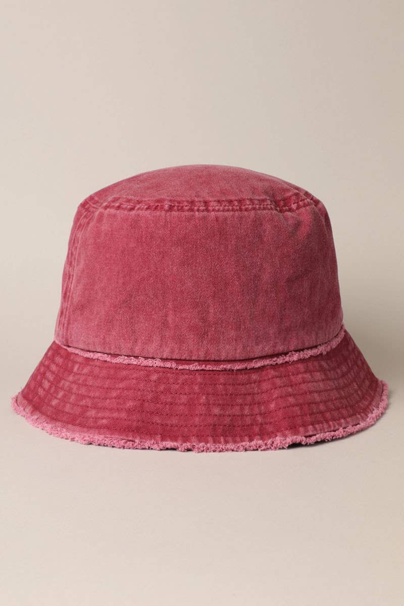 Frayed Canvas Cotton Denim Bucket Hat: NAVY / One Size