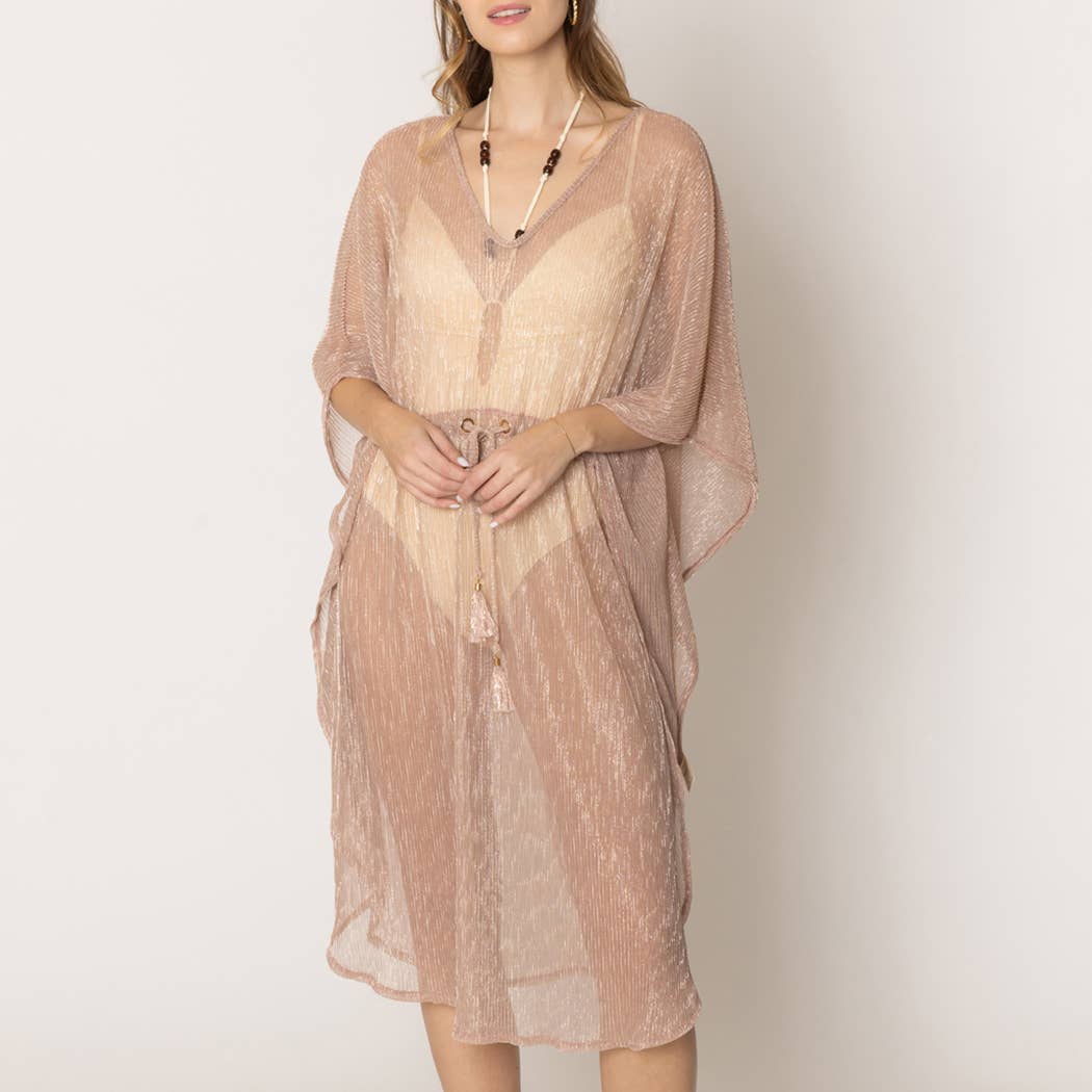 Lurex Sheer String Poncho Beach Cover-Up Dress: WHT / One Size