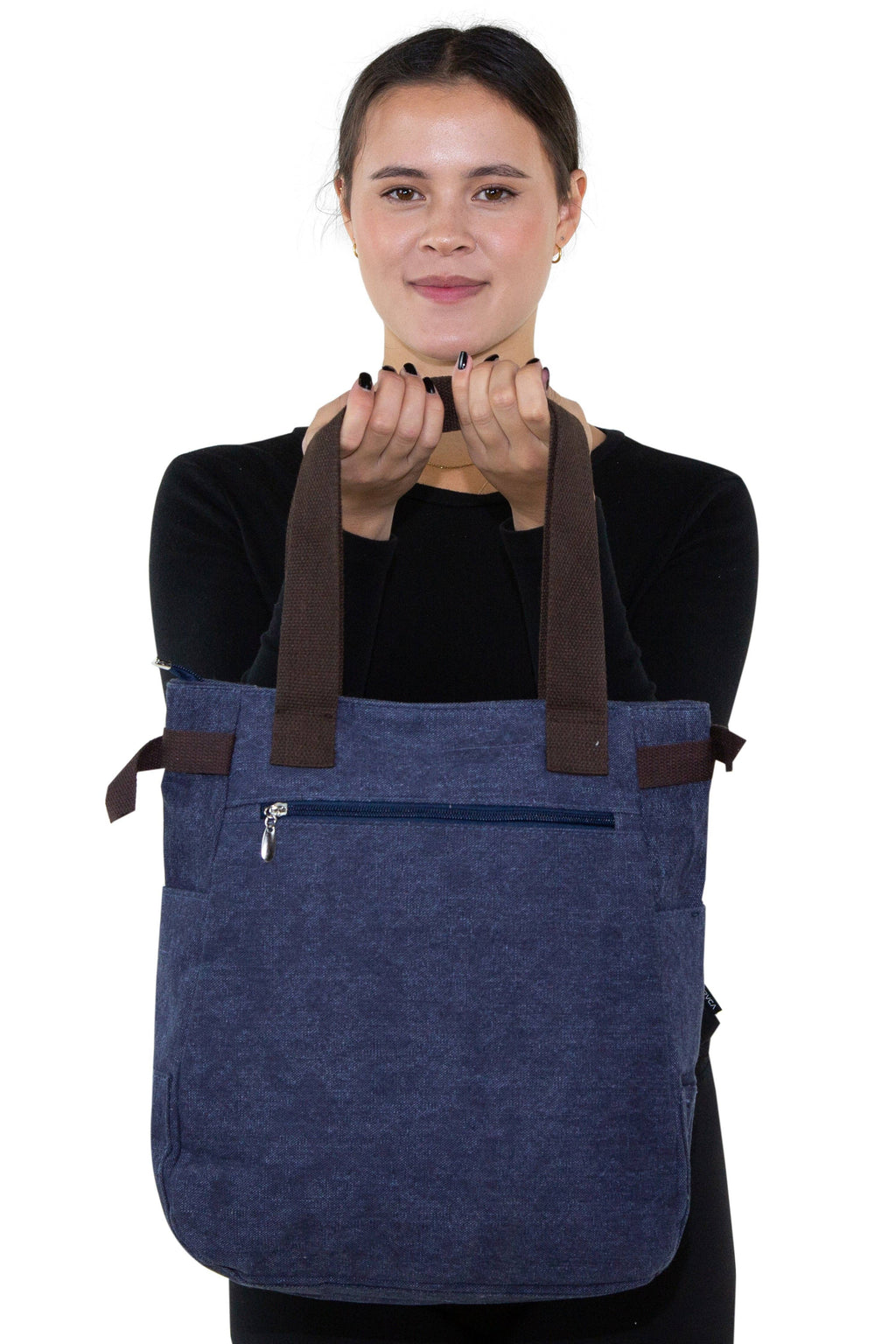 Lovely Cats With Faux Fur And Studs Canvas Tote Bag: Blue