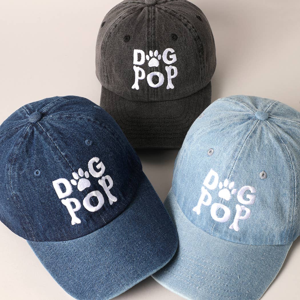 Dog Pop Letter Graphic Embroidery Denim Cap: DARK DENIM / ONE SIZE