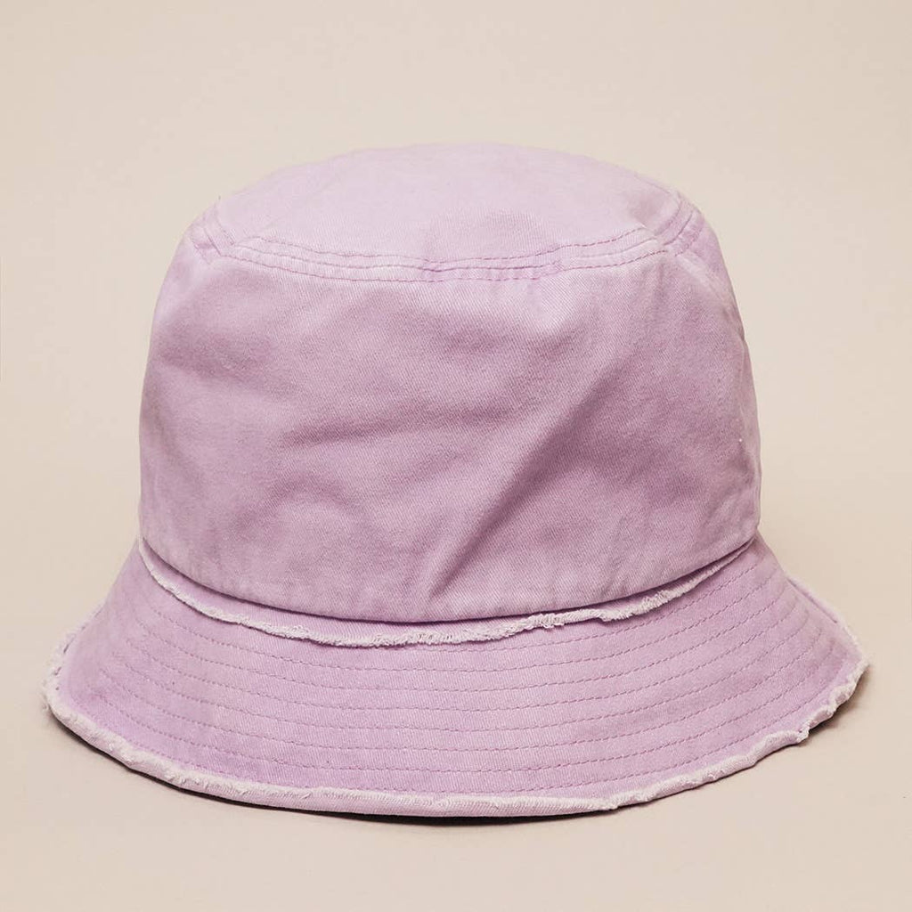 Frayed Canvas Cotton Denim Bucket Hat: BURGUNDY / One Size