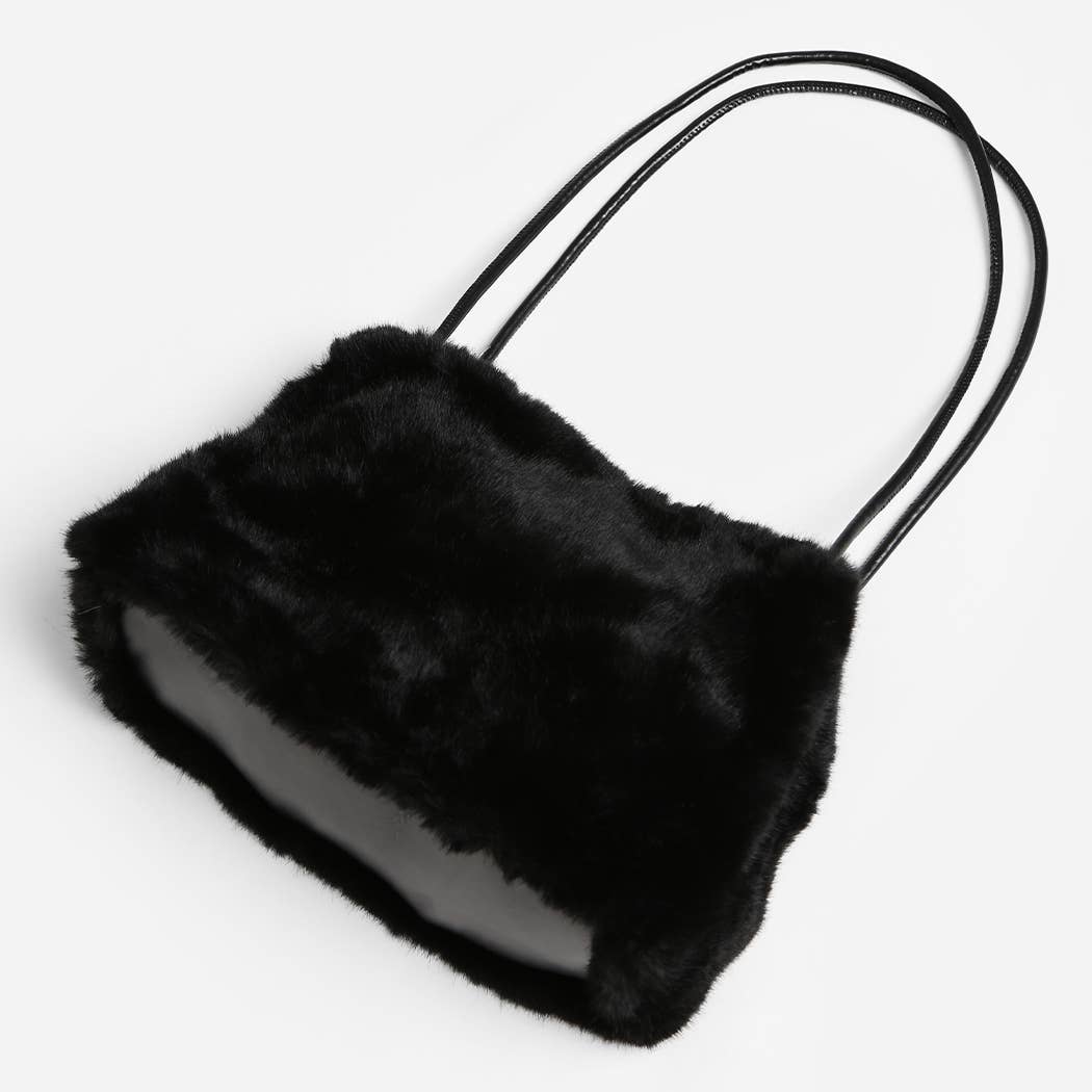 Solid Color Fuzzy Faux Fur Mini Shoulder Bag: PINK / One Size