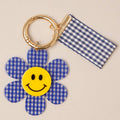 Happy Face Gingham Flower Bow Keychain Bag Charm: BLU / ONE SIZE