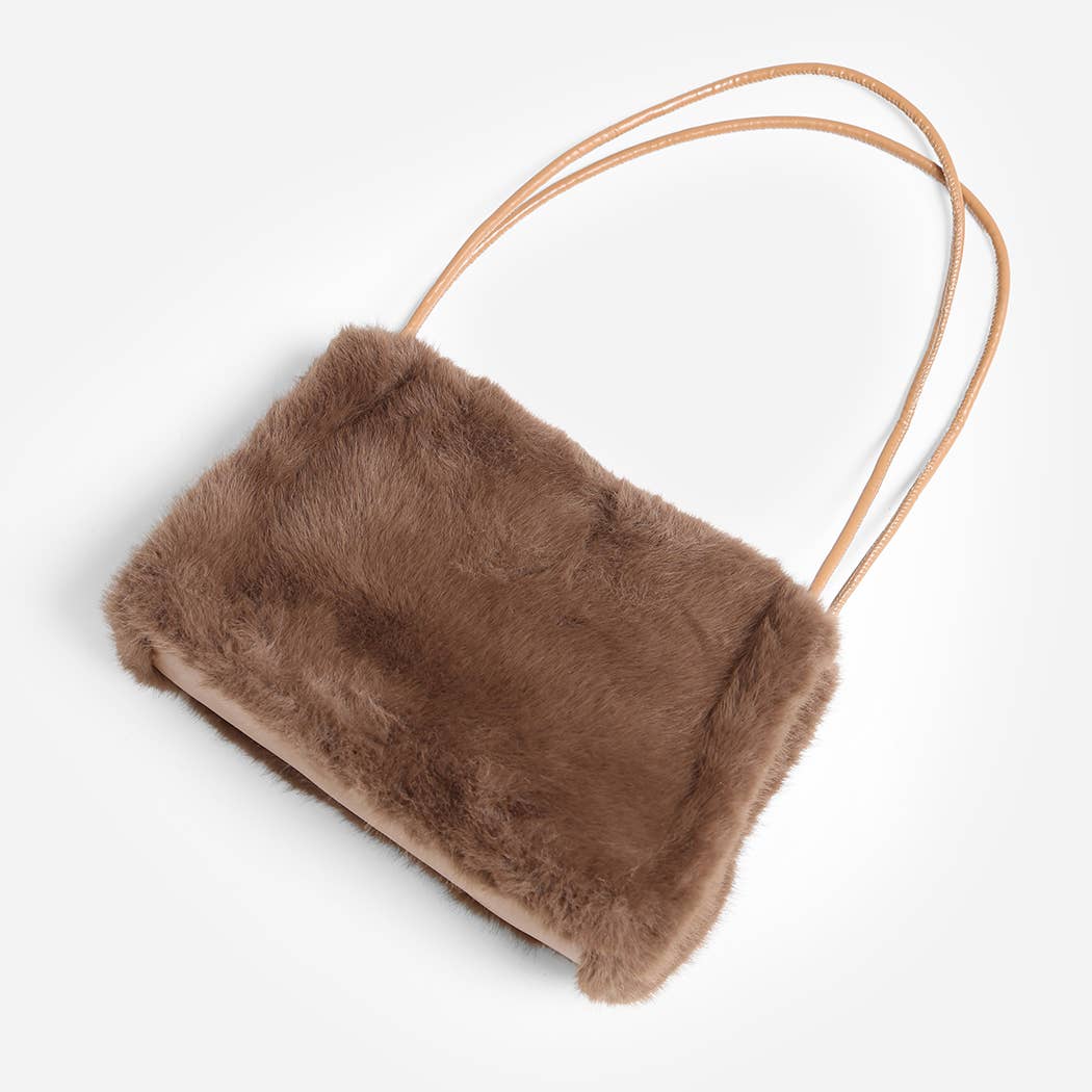 Solid Color Fuzzy Faux Fur Mini Shoulder Bag: PINK / One Size
