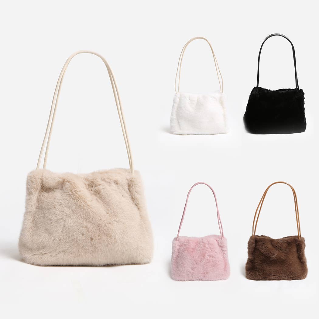 Solid Color Fuzzy Faux Fur Mini Shoulder Bag: PINK / One Size