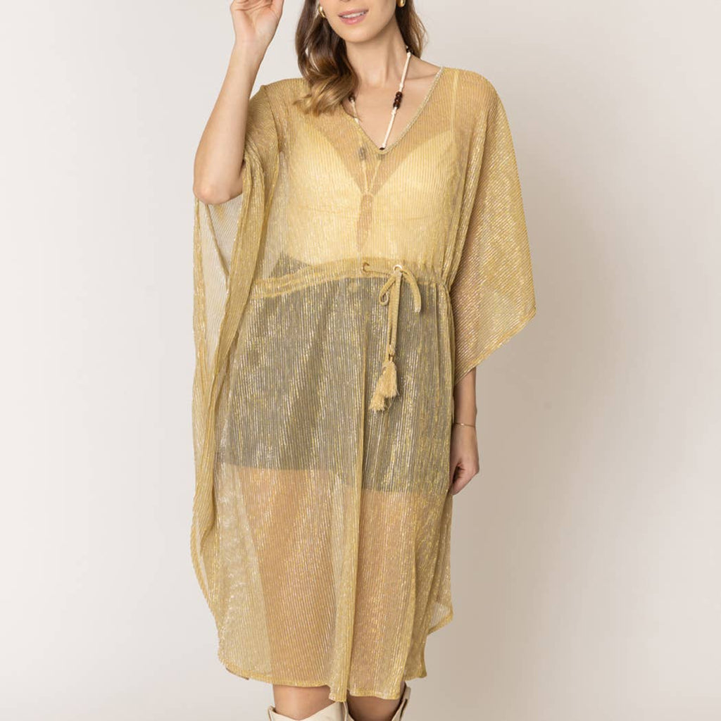 Lurex Sheer String Poncho Beach Cover-Up Dress: WHT / One Size