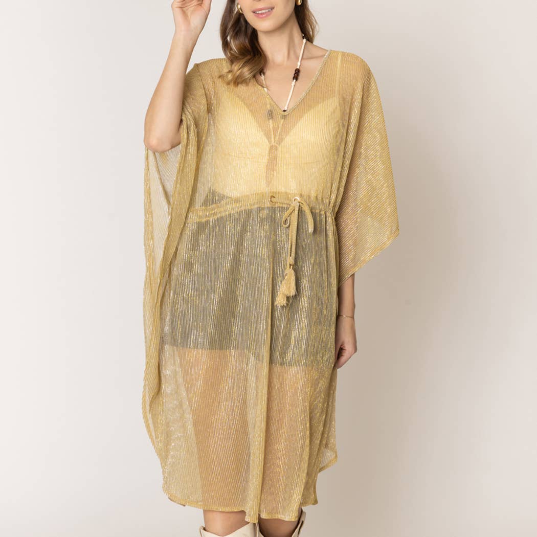 Lurex Sheer String Poncho Beach Cover-Up Dress: WHT / One Size