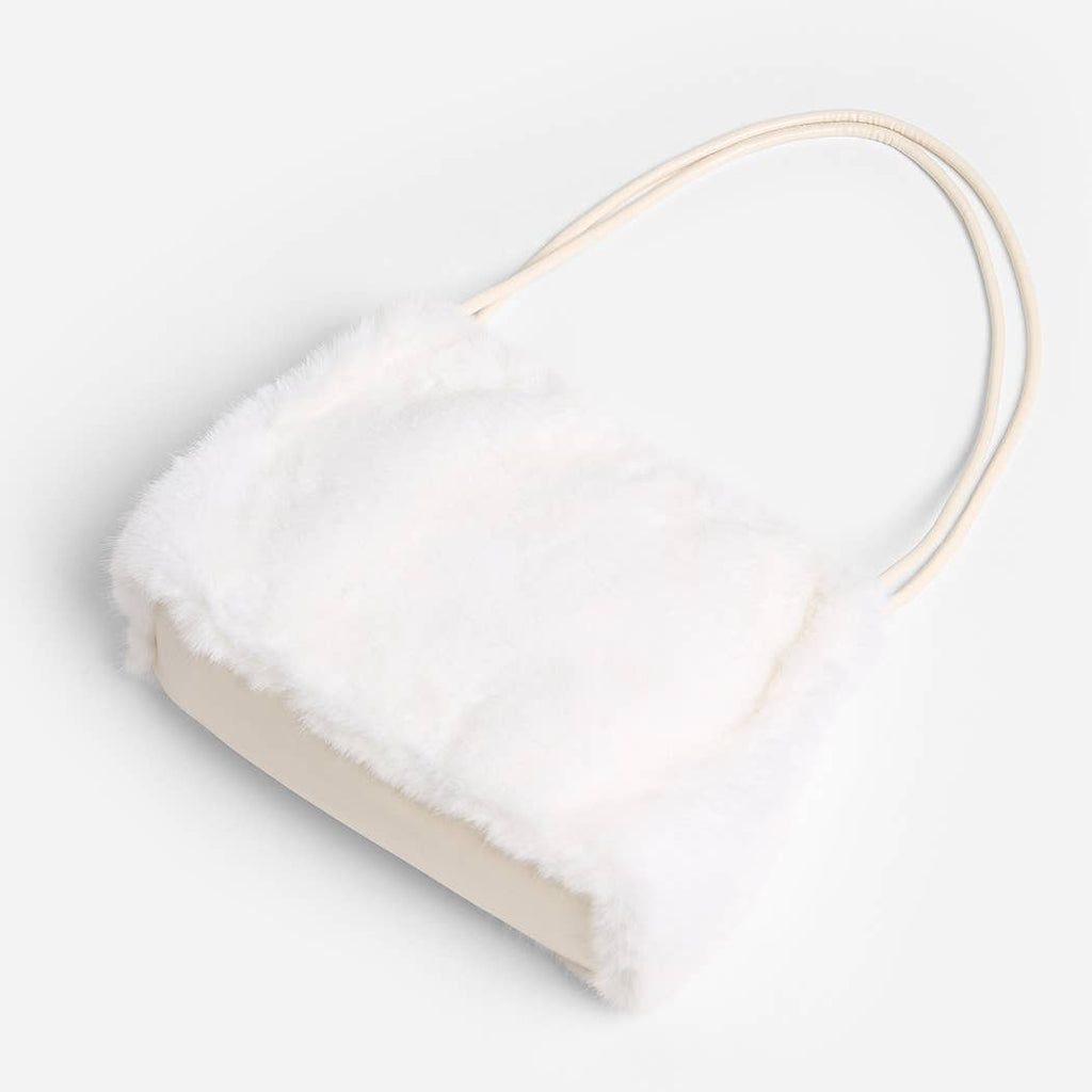 Solid Color Fuzzy Faux Fur Mini Shoulder Bag: PINK / One Size