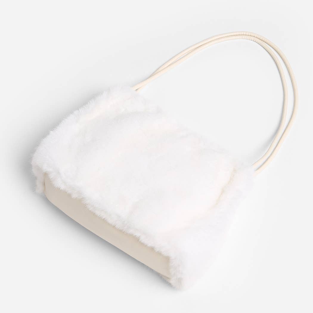 Solid Color Fuzzy Faux Fur Mini Shoulder Bag: PINK / One Size