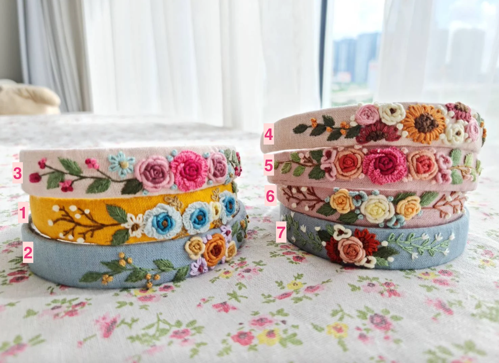 Floral Embroidered Headband, Collection Elena ✅: 7. Mauve Roses