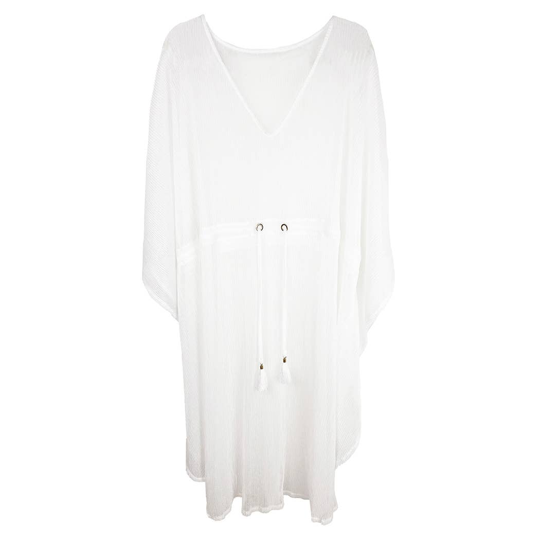Lurex Sheer String Poncho Beach Cover-Up Dress: WHT / One Size
