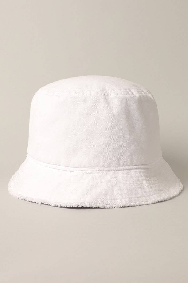 Frayed Canvas Cotton Denim Bucket Hat: BURGUNDY / One Size