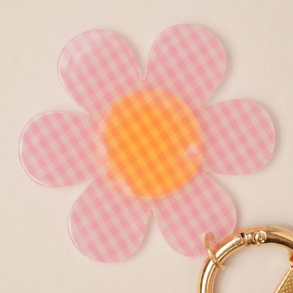 Happy Face Gingham Flower Bow Keychain Bag Charm: GRN / ONE SIZE