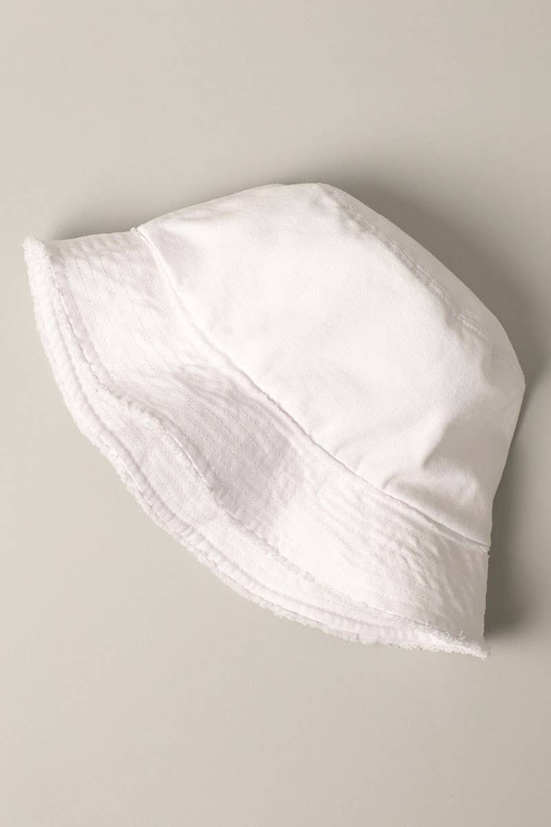 Frayed Canvas Cotton Denim Bucket Hat: DENIMBLUE / One Size