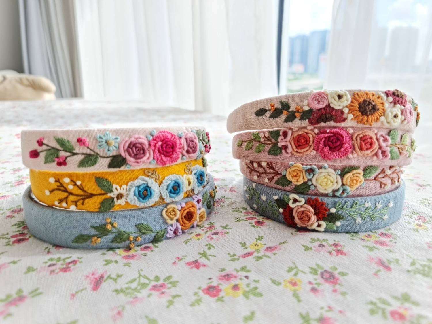 Floral Embroidered Headband, Collection Elena ✅: 4. Sunflower