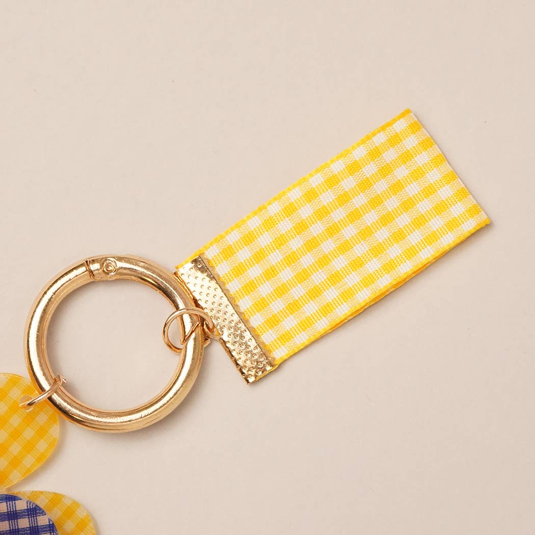 Happy Face Gingham Flower Bow Keychain Bag Charm: BLU / ONE SIZE