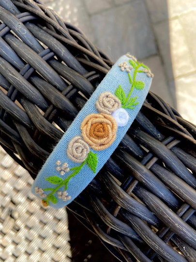 Floral Embroidered Headband, Collection Elena ✅: 6. Ivory Roses