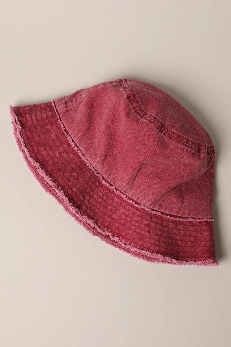 Frayed Canvas Cotton Denim Bucket Hat: DENIMBLUE / One Size