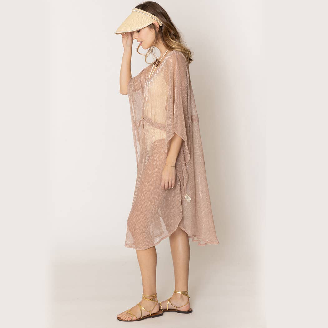 Lurex Sheer String Poncho Beach Cover-Up Dress: WHT / One Size