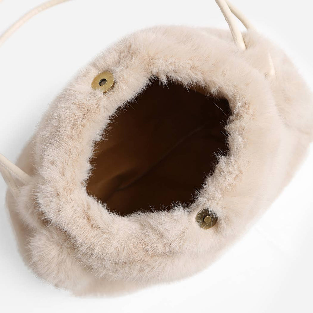 Solid Color Fuzzy Faux Fur Mini Shoulder Bag: PINK / One Size