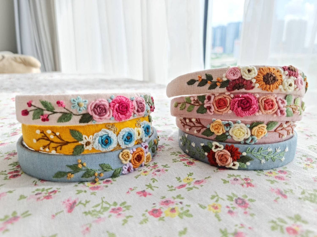 Floral Embroidered Headband, Collection Elena ✅: 7. Mauve Roses