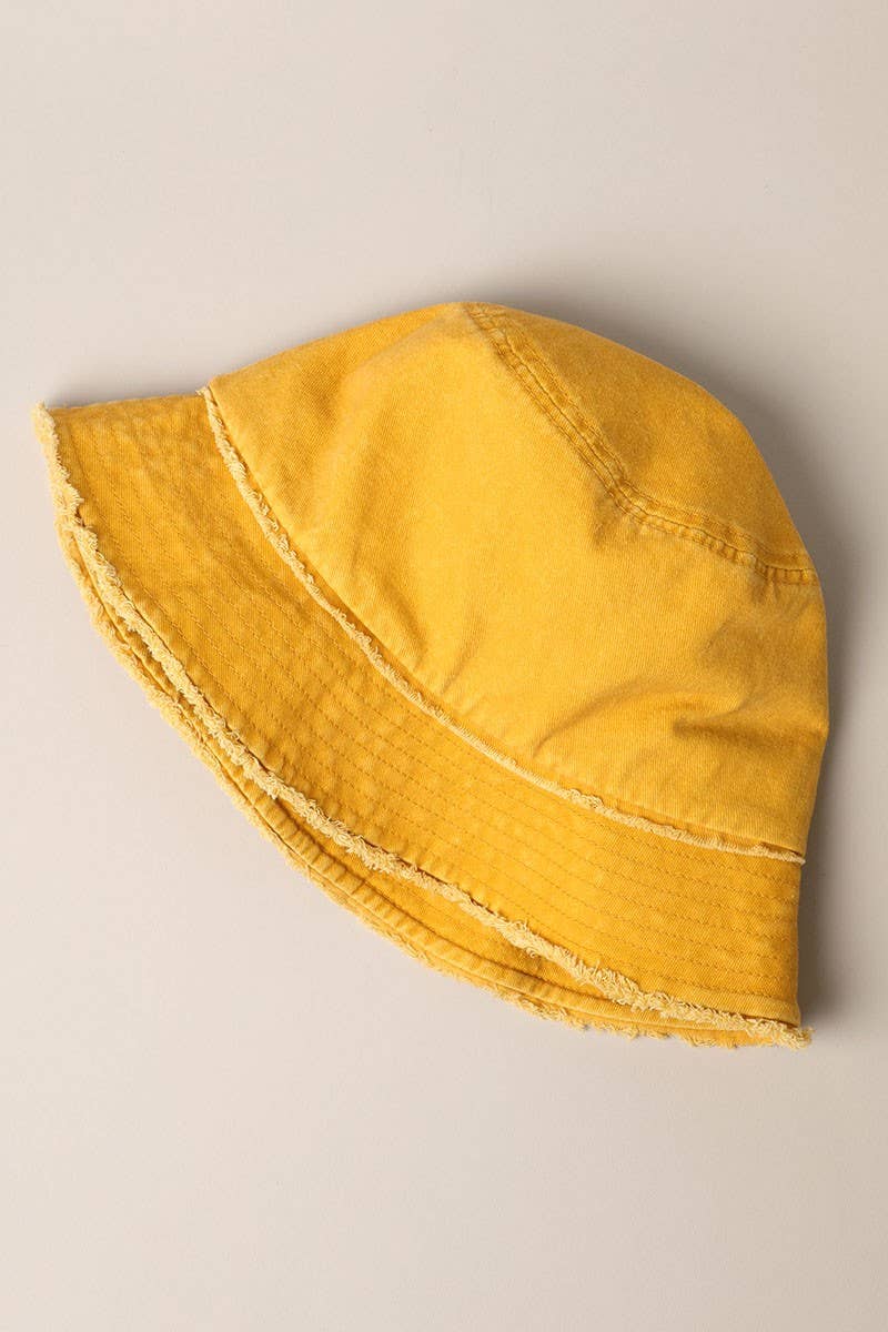 Frayed Canvas Cotton Denim Bucket Hat: NAVY / One Size