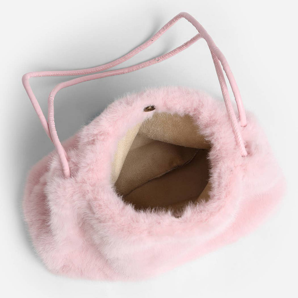 Solid Color Fuzzy Faux Fur Mini Shoulder Bag: PINK / One Size