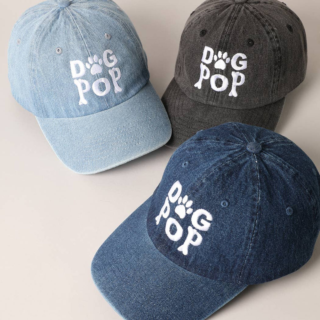 Dog Pop Letter Graphic Embroidery Denim Cap: DARK DENIM / ONE SIZE