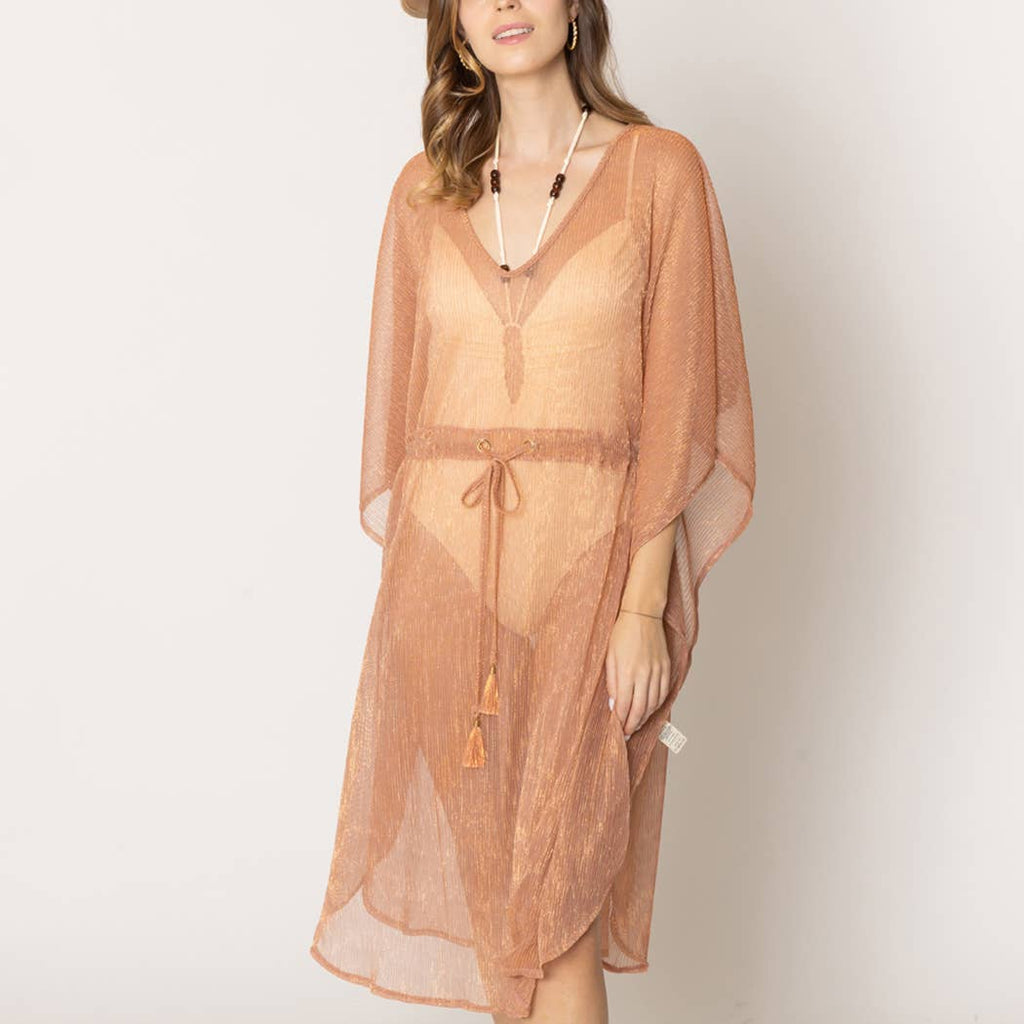 Lurex Sheer String Poncho Beach Cover-Up Dress: WHT / One Size