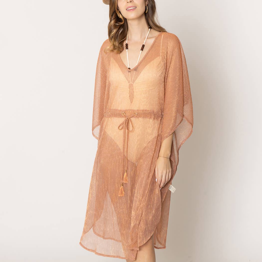 Lurex Sheer String Poncho Beach Cover-Up Dress: WHT / One Size