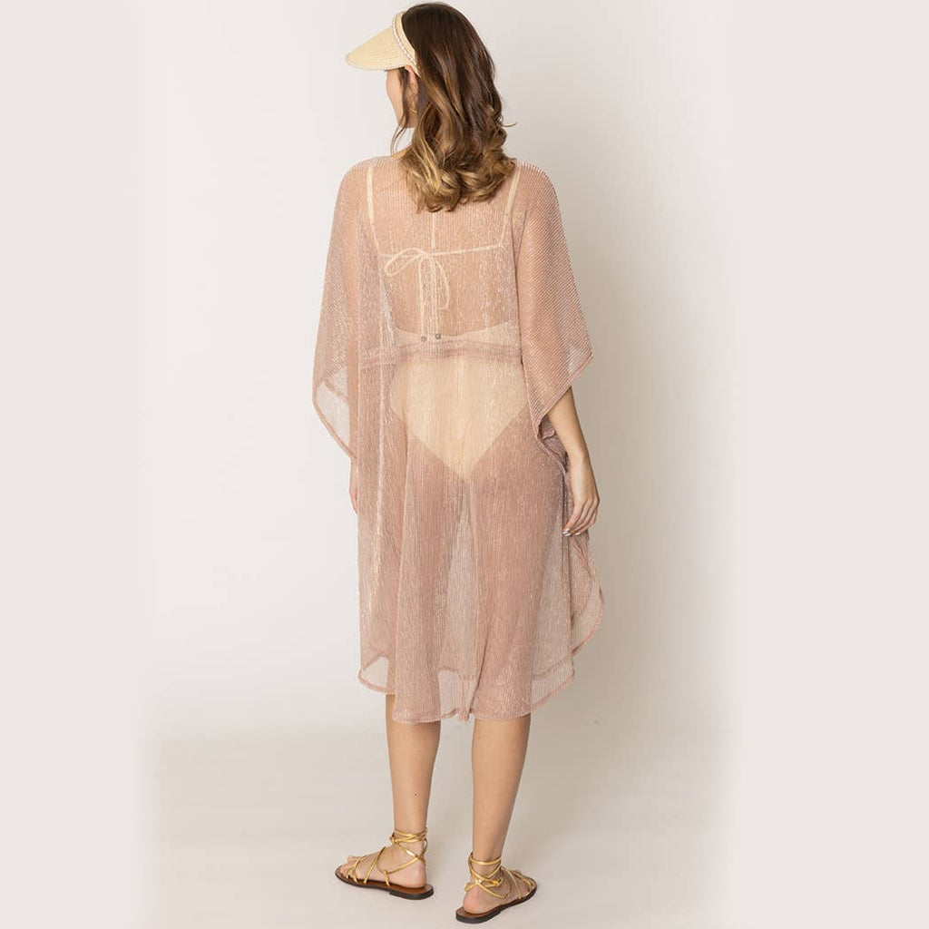 Lurex Sheer String Poncho Beach Cover-Up Dress: WHT / One Size