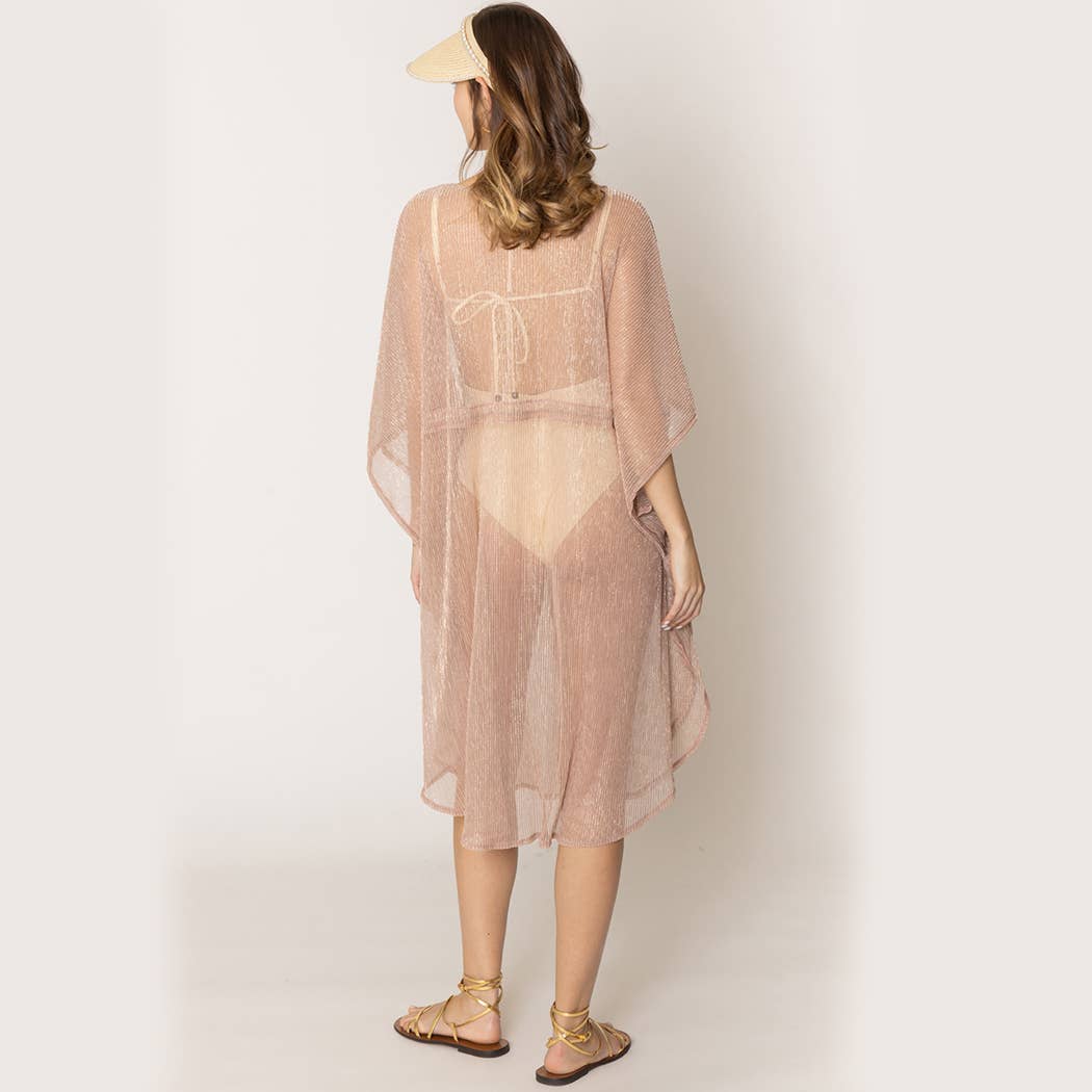 Lurex Sheer String Poncho Beach Cover-Up Dress: WHT / One Size