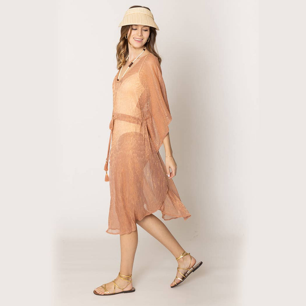 Lurex Sheer String Poncho Beach Cover-Up Dress: WHT / One Size