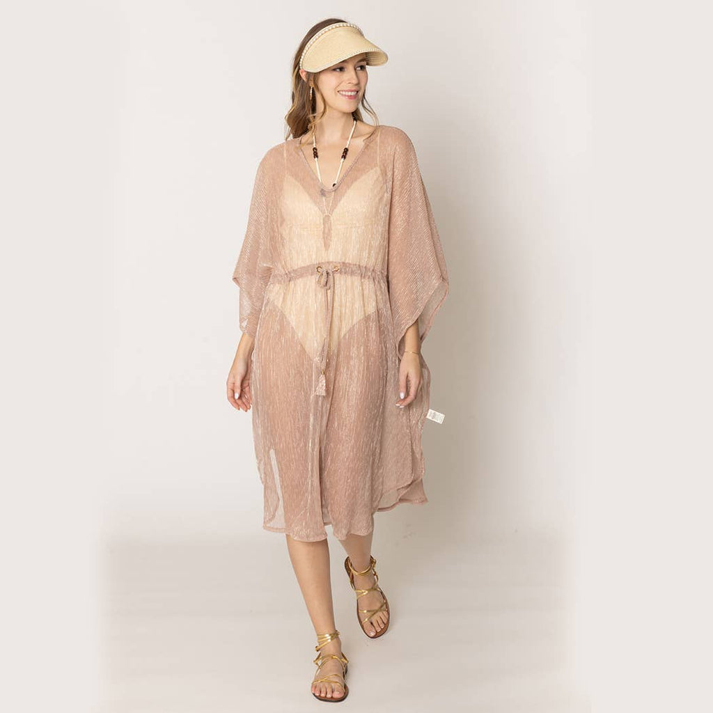 Lurex Sheer String Poncho Beach Cover-Up Dress: WHT / One Size