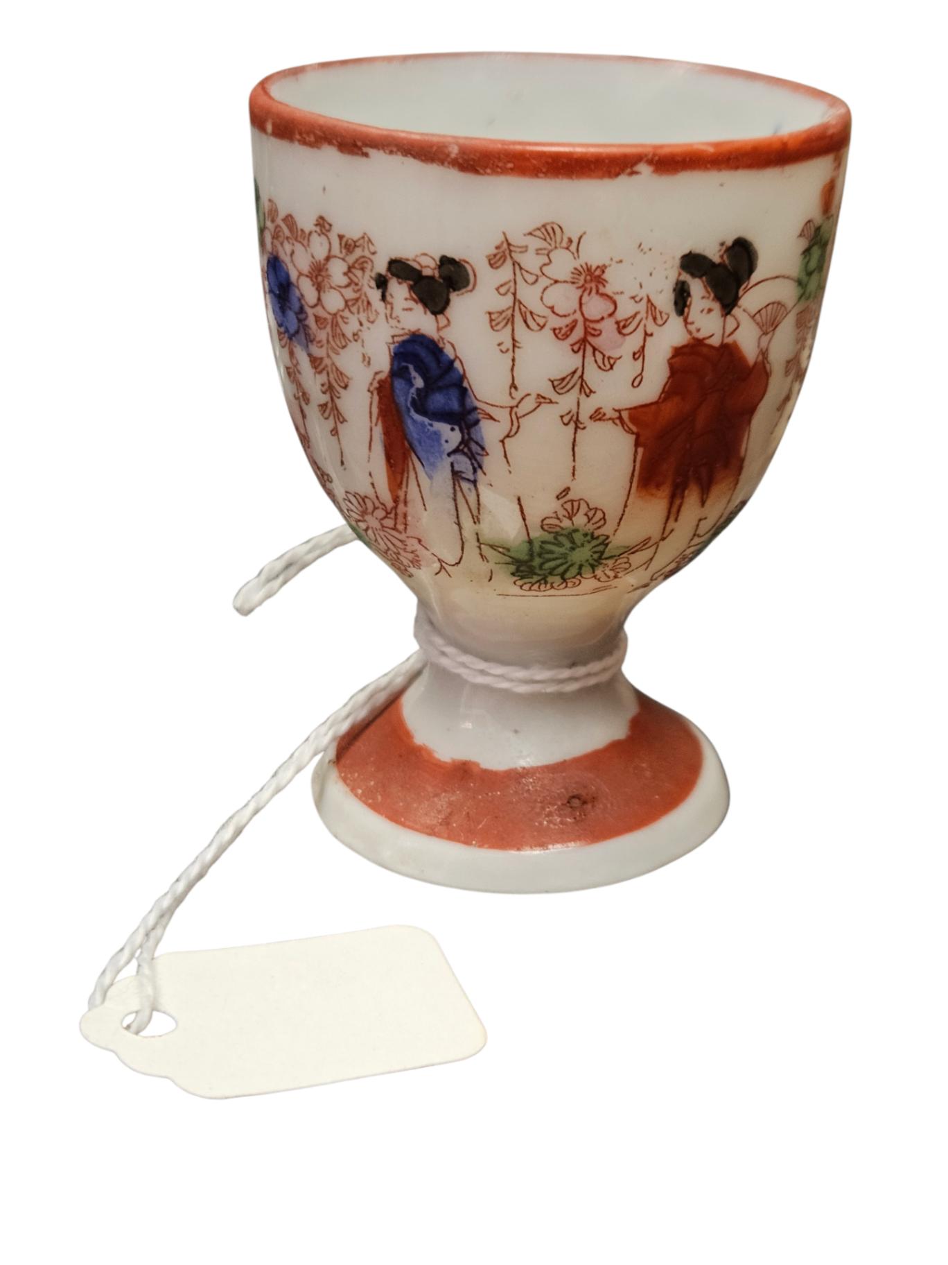 Vintage Japanese Fine Porcelain pedestal cup known as Kutani-ware "Geisha Girl" egg cup 1920s Hand-painted